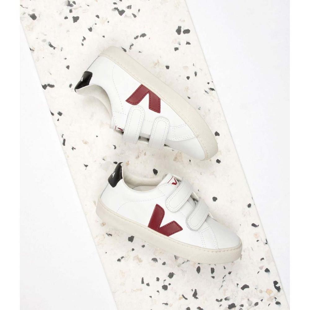 Kids' Veja ESPLAR LEATHER Sneakers White/Black/Red | SG 819MQZ